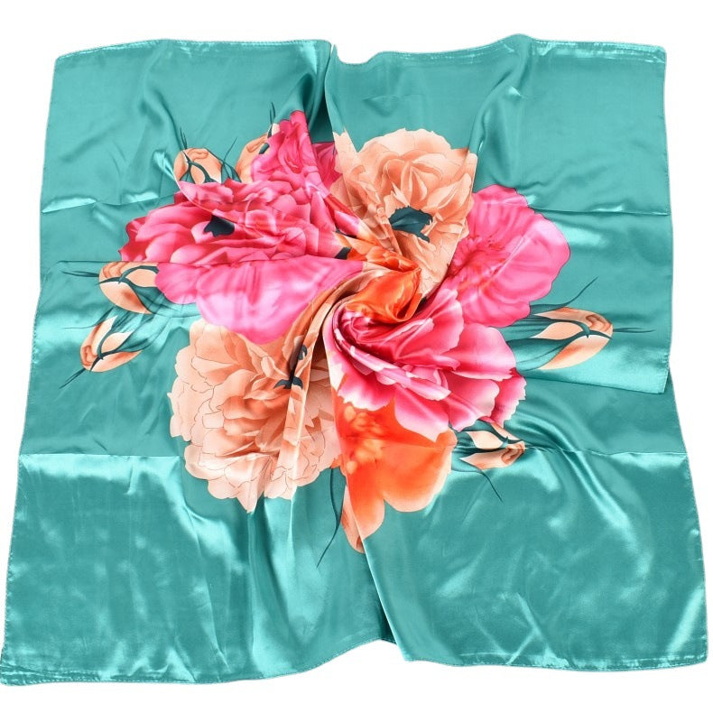 Fashion Spring and Autumn New Simple Small Fresh Peony Satin 90 * 90 Women, Silk Scarf Scarf Shawl