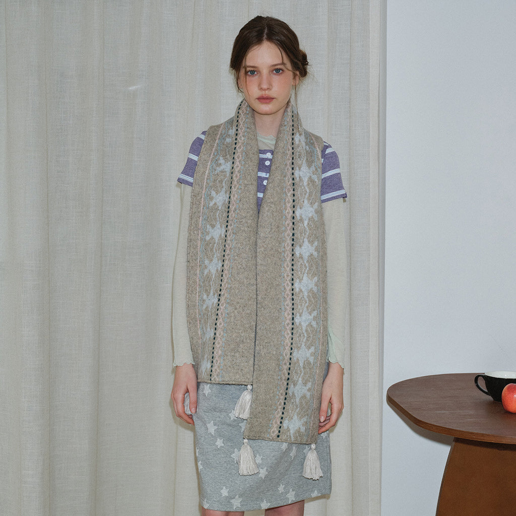 Designer's same Pingti wool blended Fair Island scarf for men and women in winter with soft wool scarf