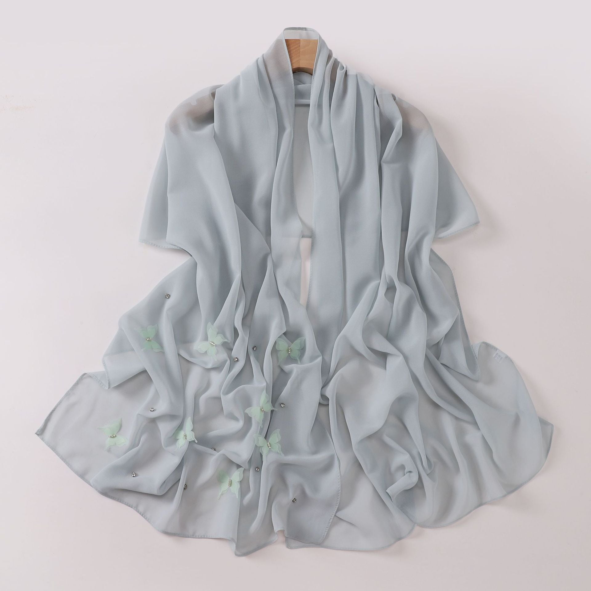 Pearl chiffon point drill butterfly nail drill long towel beautiful yarn Middle East Saudi Africa headscarf