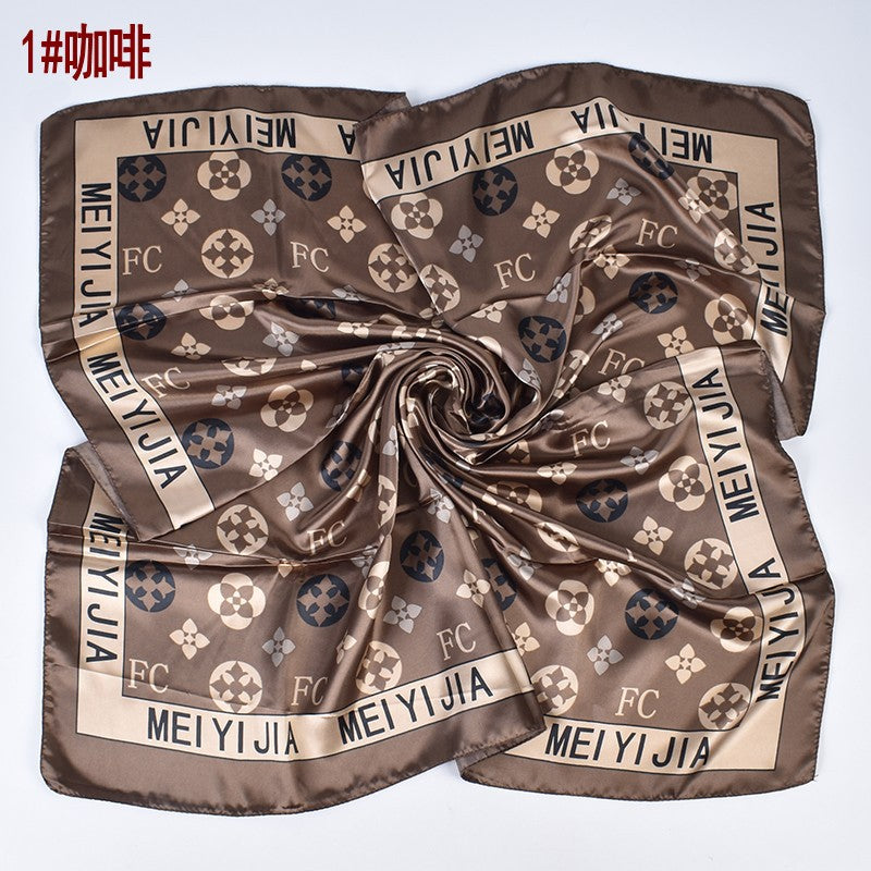 New stylish and elegant round letter edge pattern printing 90 satin large square towel headscarf
