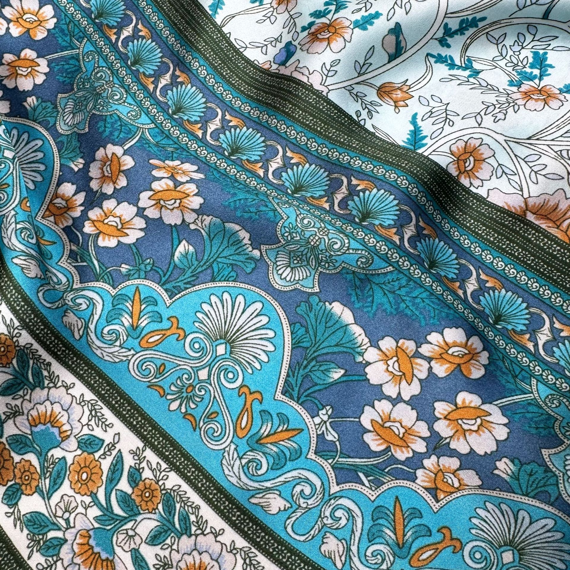 Simple and elegant plant flower brocade long silk scarf, literary small fresh imitation silk lady's outer shawl