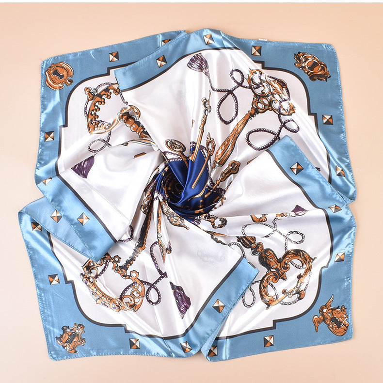 Spring new large shawl simulation silk metal key printing silk scarf bag head scarf 90-color diced large square scarf batch