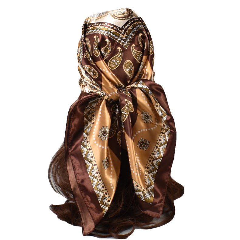 New 90-satin cashew flower generous silk scarf, versatile retro paisley scarf