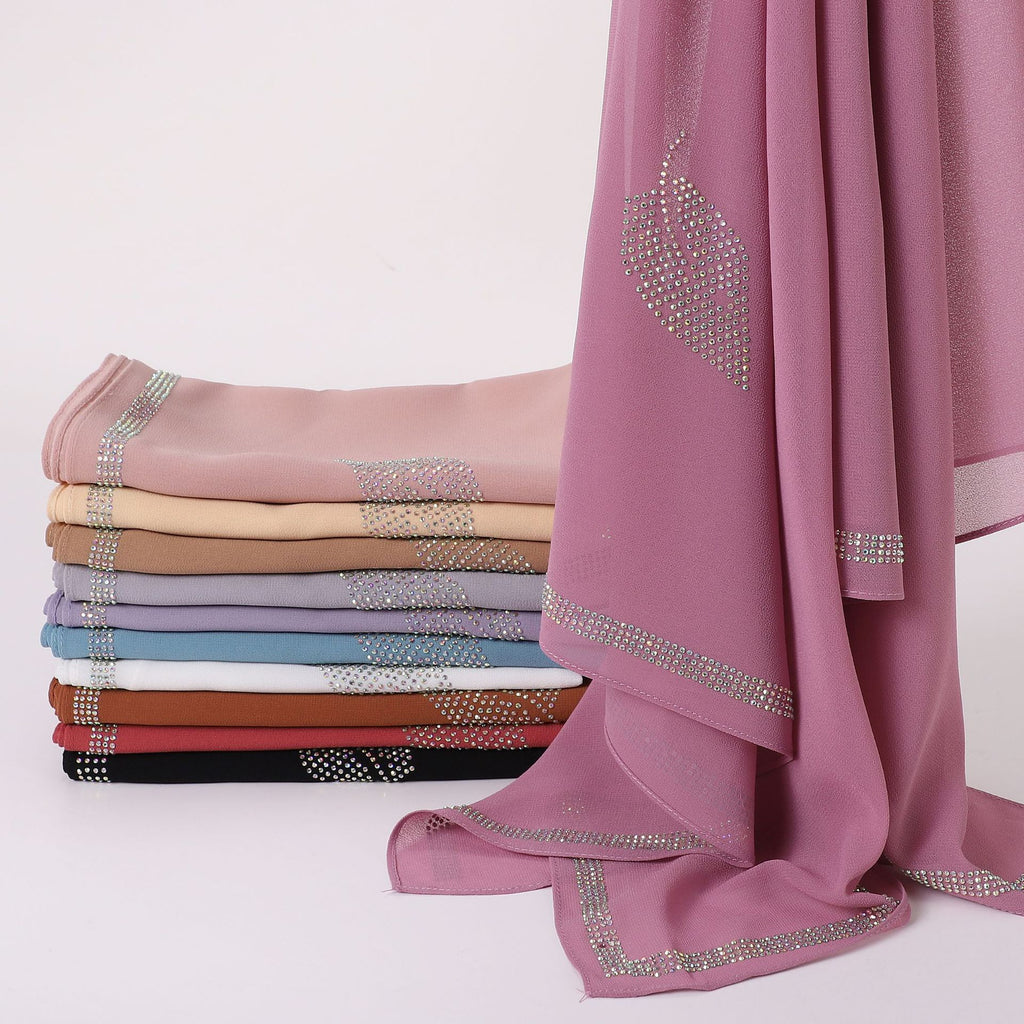New Pearl Chiffon High Quality Middle East Hot Diamond Square Scarf 90 × 90cm Headscarf