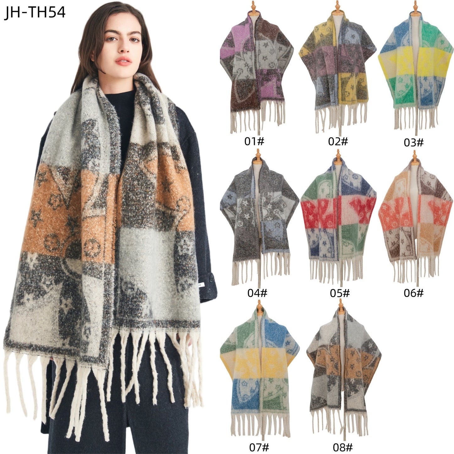 2025 new European and American autumn and winter circle yarn jacquard five-leaf flower fringed scarf