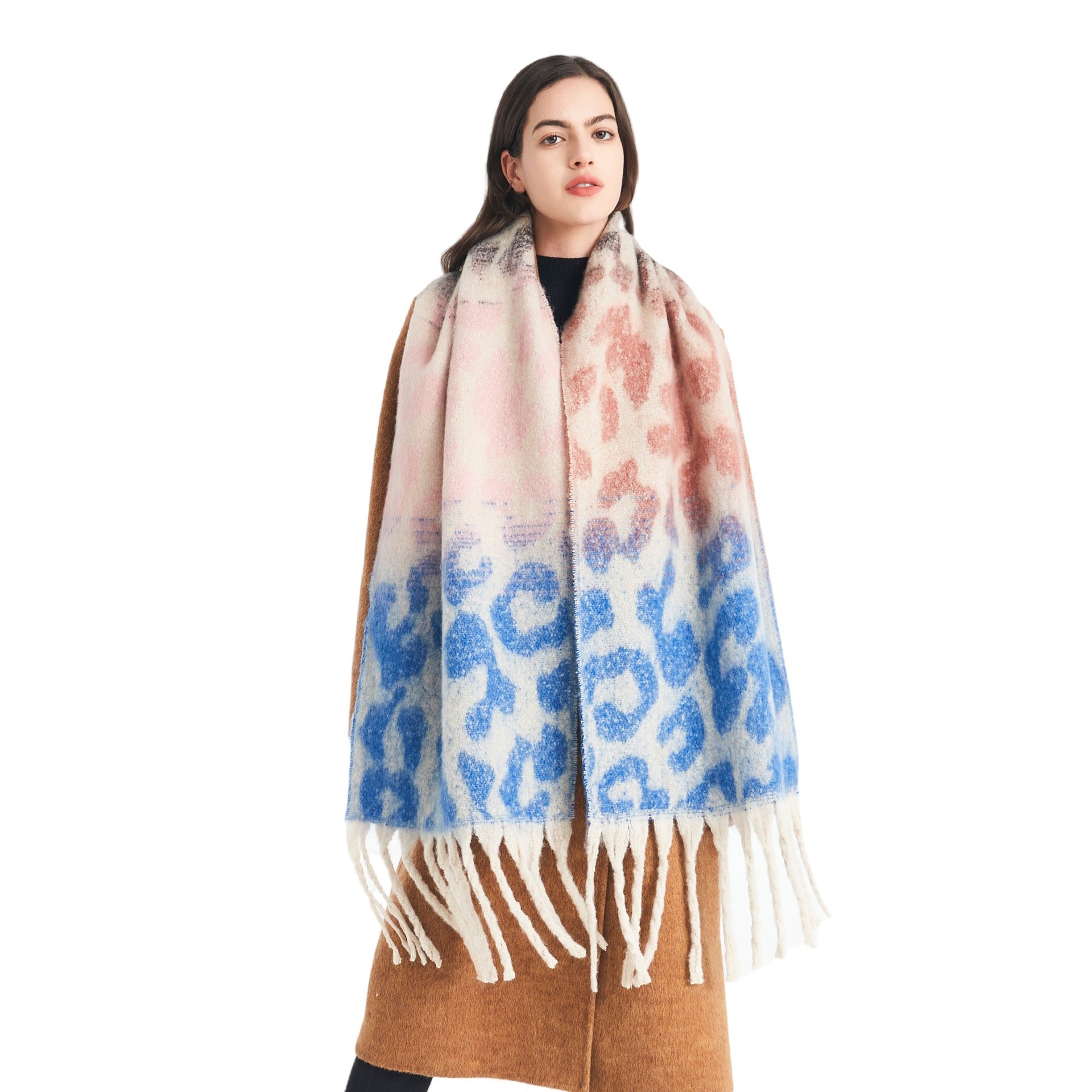 Europe, America, autumn and winter new loop yarn imitation mohair jacquard leopard print scarf