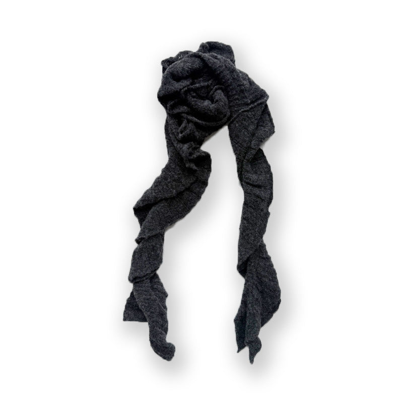 Niche Y2K vintage ruffle edge wool blended knitted scarf women's autumn and winter with spiral scarf