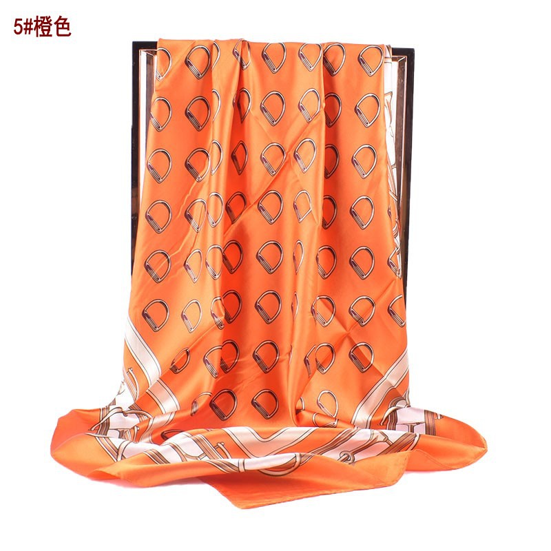 Autumn and winter new scarf saddle buckle accessories printed light luxury silk scarf 90 satin high-end square scarf