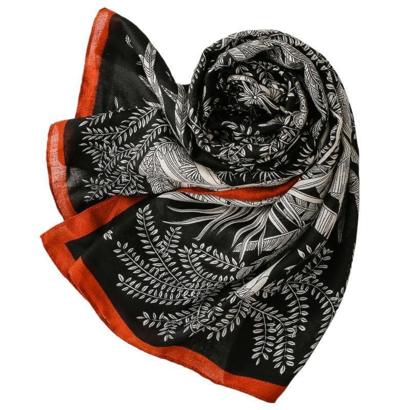 Autumn and Winter Fashion Wheat Ears Plant Flowers Silk Scarf Cotton and linen Feel Travel Vacation Shawl