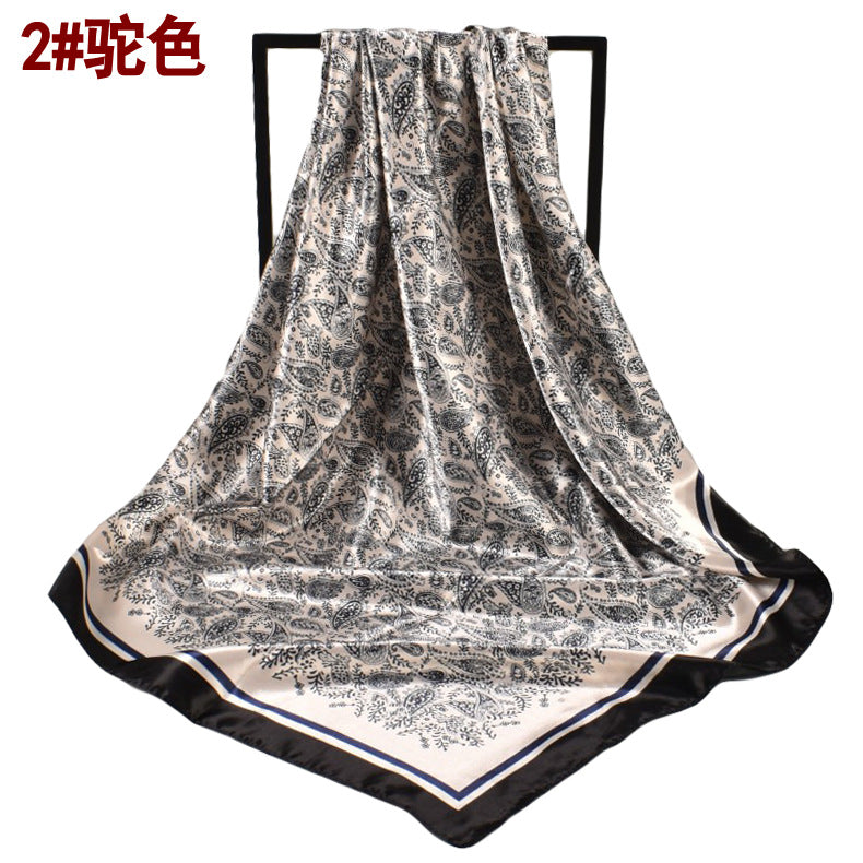 European and American spring new imitation silk 90cm satin printed small cashew nut generous silk scarf, fashionable women's scarf