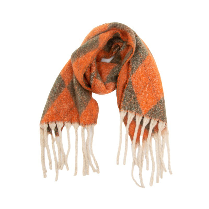 2025 new European, American autumn and winter circle yarn jacquard rhombus fringed scarf