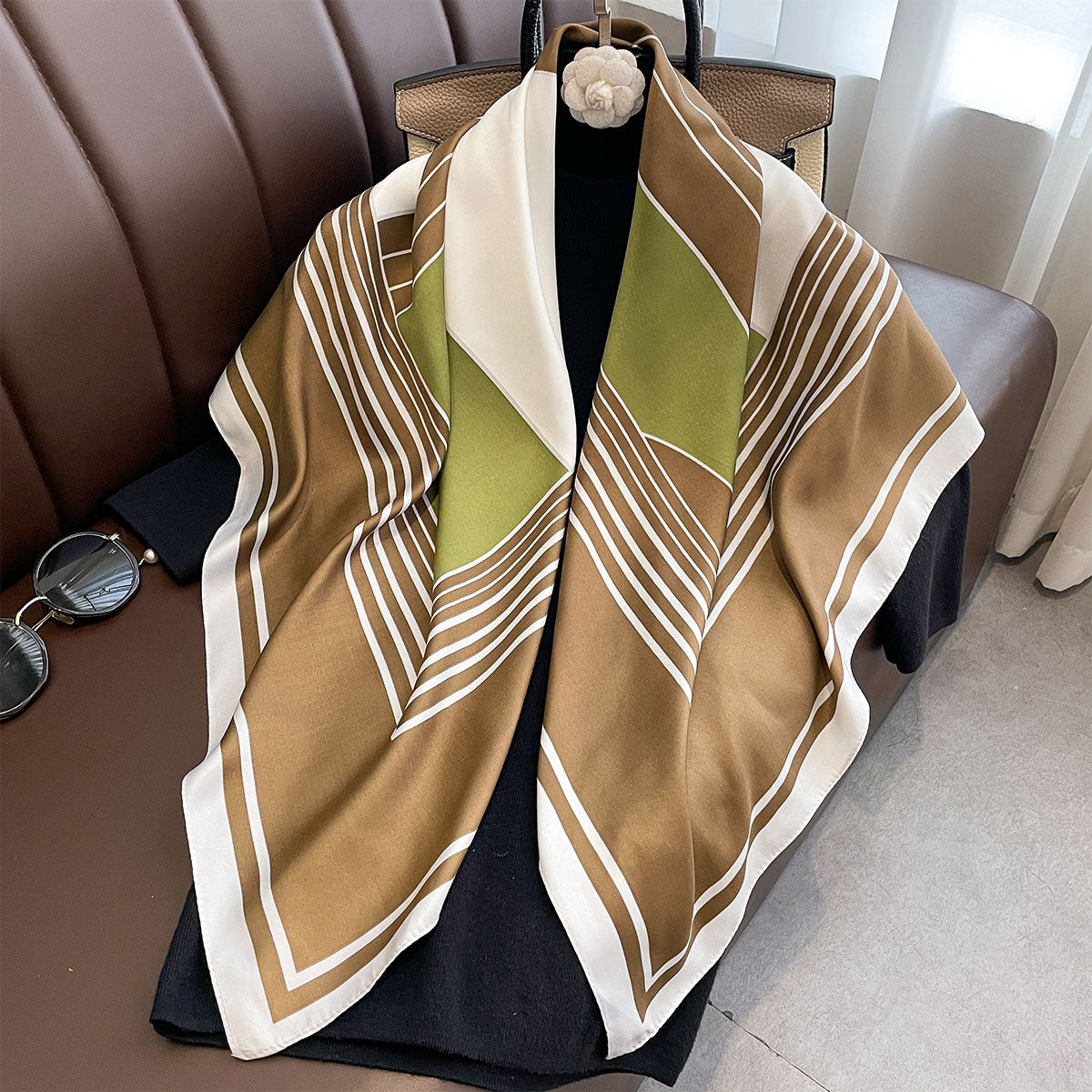 New women's printed square scarf 90cm splicing women's spring and autumn versatile foreign style light luxury shawl scarf