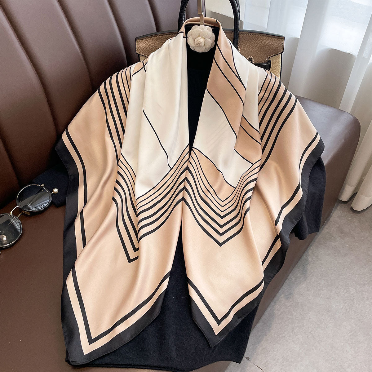 New women's printed square scarf 90cm splicing women's spring and autumn versatile foreign style light luxury shawl scarf