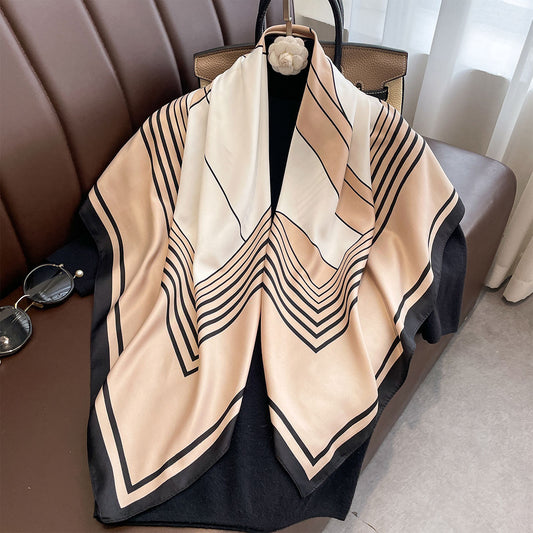 New women's printed square scarf 90cm splicing women's spring and autumn versatile foreign style light luxury shawl scarf