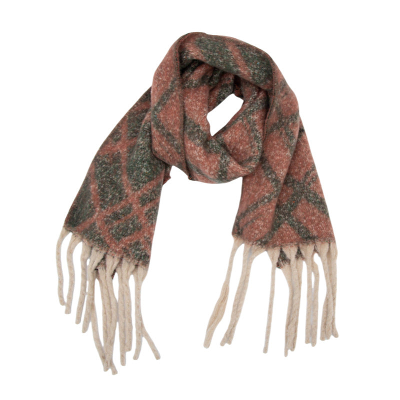Europe, America, autumn and winter new loop yarn imitation mohair jacquard double grid scarf