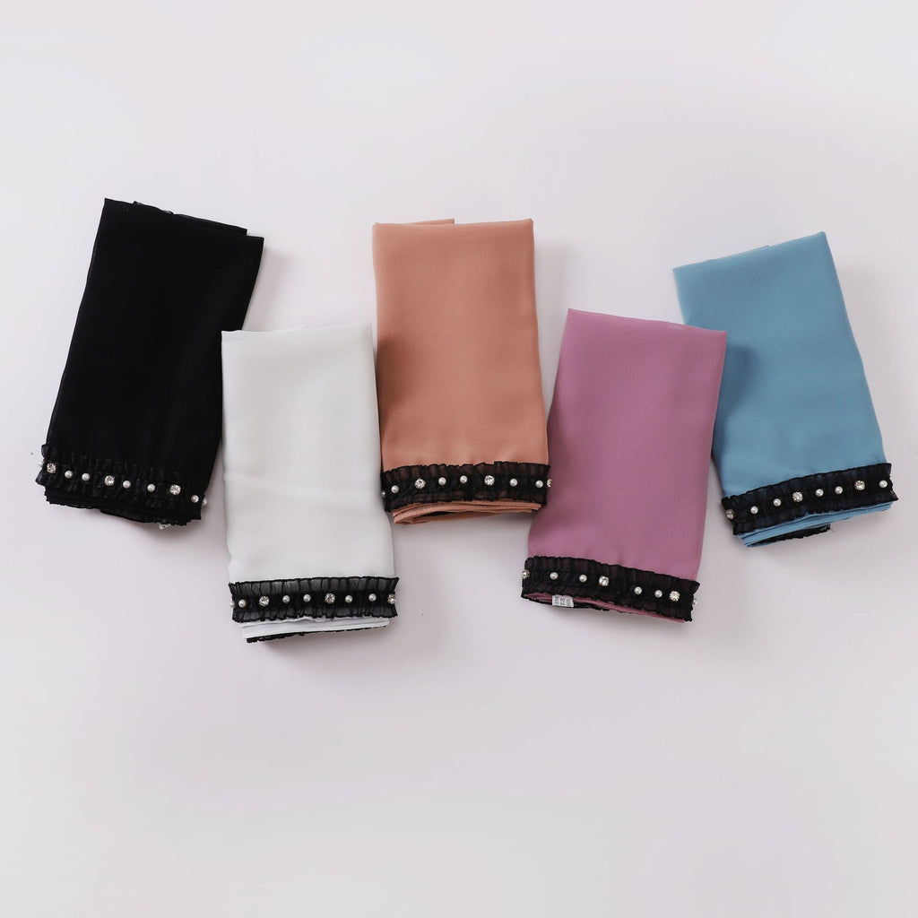 New Pearl Chiffon Bead Diamond Square Scarf Folded Lace 90 * 90cm Scarf Hijab