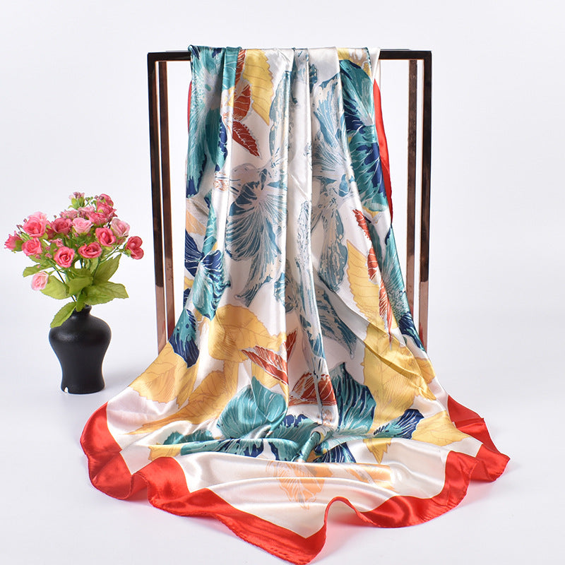 Summer new fashion flower print 90 satin large square scarf silk scarf headscarf