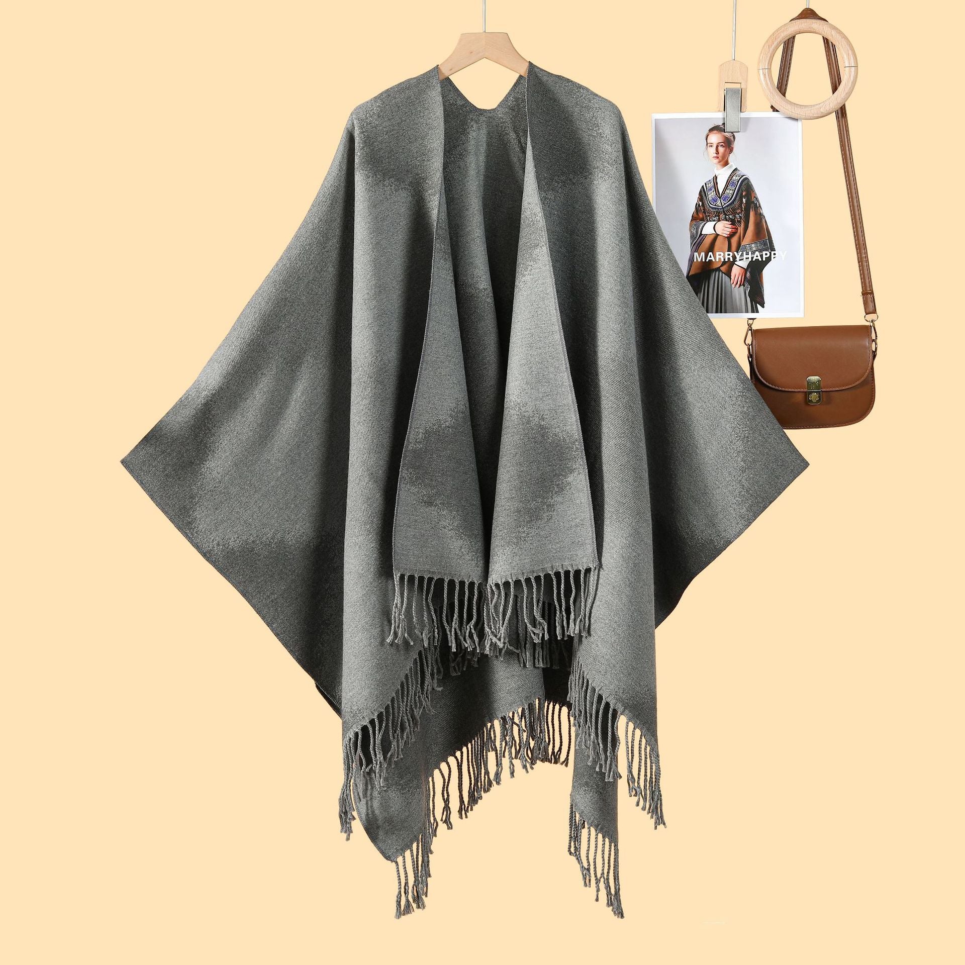 New product temperament simple tassel frame large shawl new Nepal travel out warm photo cardigan