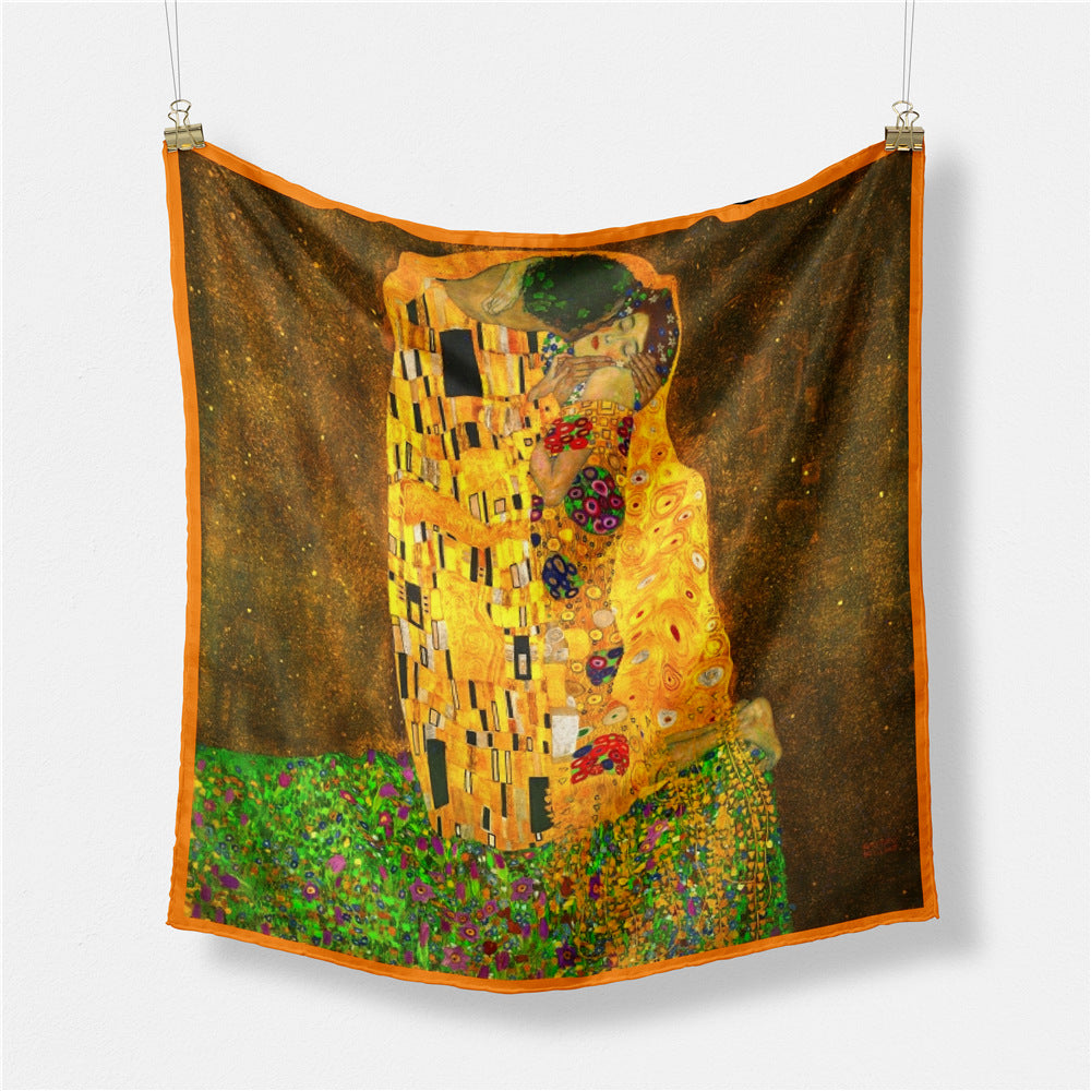 Simple, fashionable and versatile literary and artistic fan 53cm small square scarf, Van Gogh art oil painting, women's scarf silk scarf
