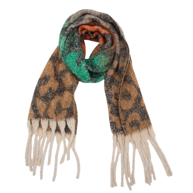 Europe, America, autumn and winter new loop yarn imitation mohair jacquard leopard print scarf