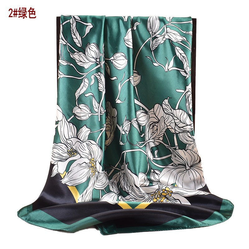 Spring new scarf thin imitation silk retro printing light luxury silk scarf 90 color diced high-end square scarf