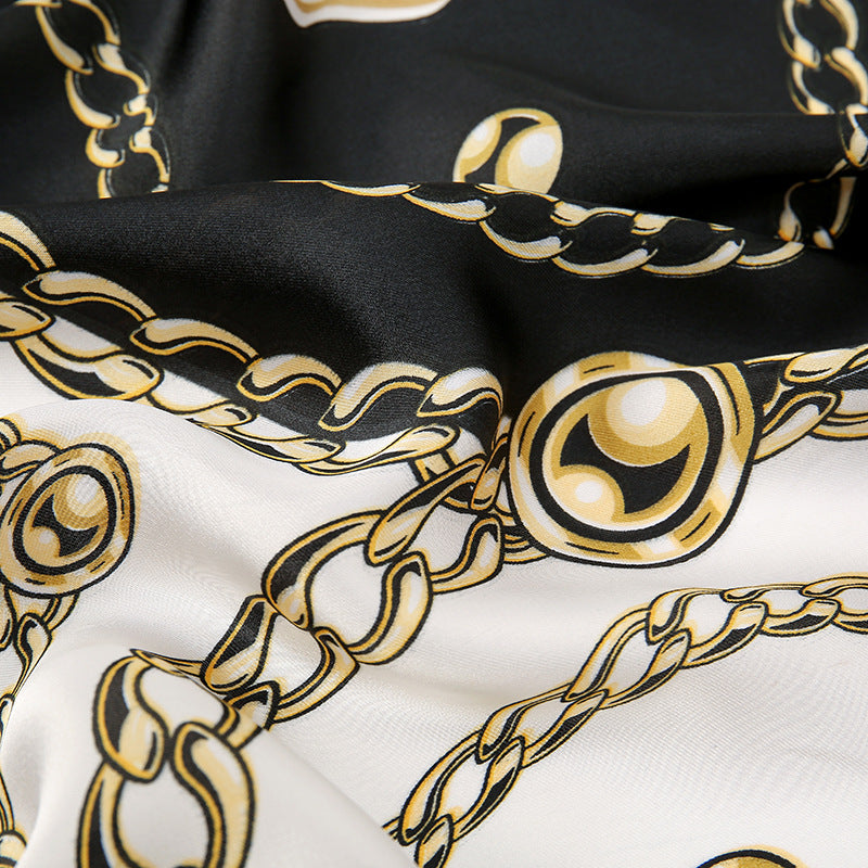 Korean version of the new chain printing temperament versatile fashion scarf, temperament women's high-end sense outer shawl silk scarf