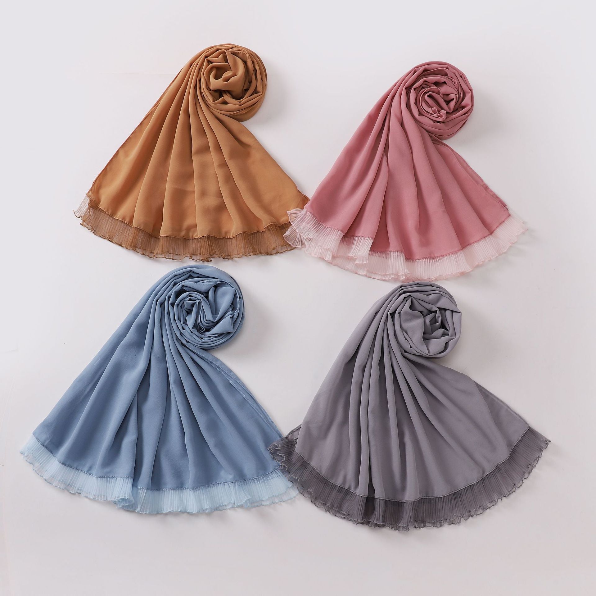 wrinkled lace pearl chiffon headscarf shawls comfortable solid color hijab