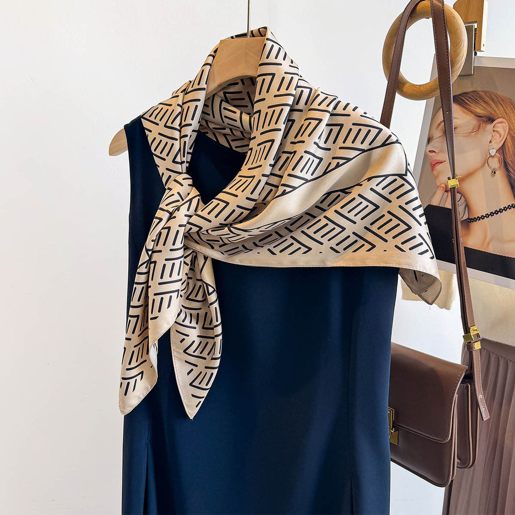 New spring and summer fashion silk scarf striped twill silk shawl women's versatile 90 square scarf sunshade scarf scarf