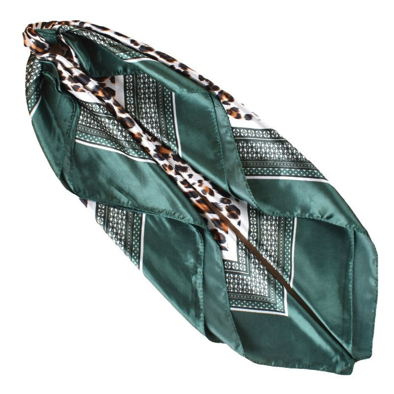 New 90cm-satin leopard print round symbol printed square scarf with sunscreen, bag head silk scarf decoration, scarf