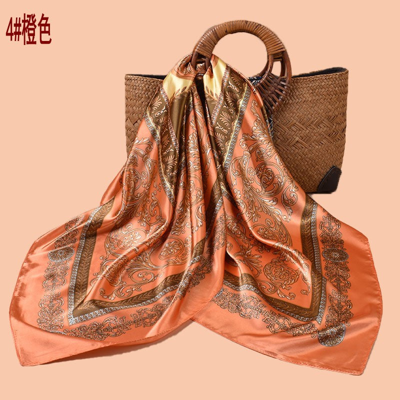 Spring and summer scarves, high-end totem printing versatile decorative scarves, headscarves, silk scarves, 90cm high-quality satin square scarves