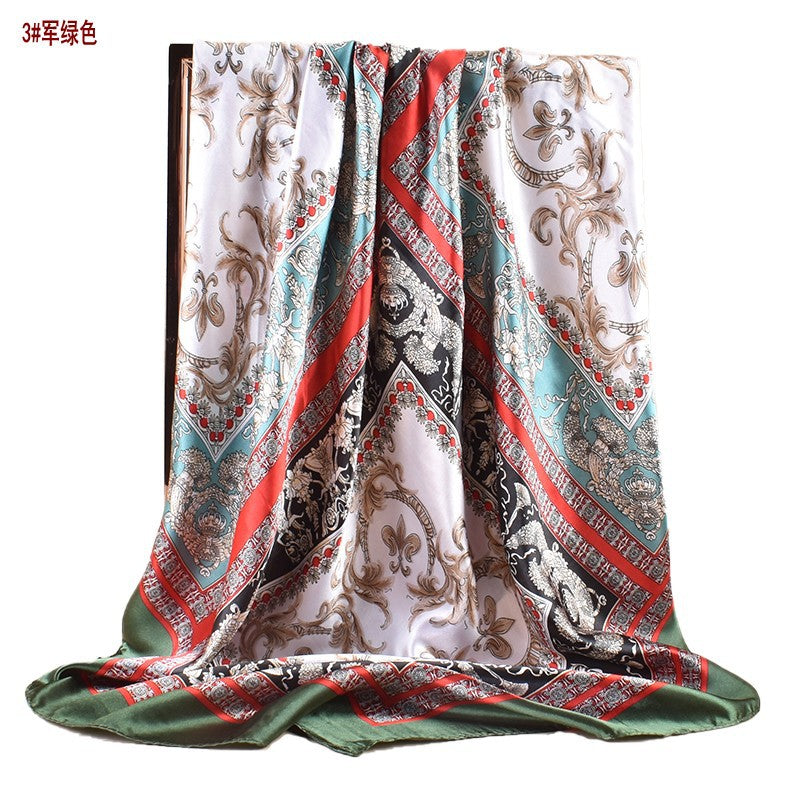 Autumn and winter new scarf literary and retro printing light luxury silk scarf 90 satin high-end square scarf batch