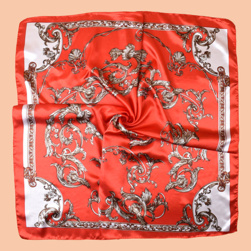 2025 new 90cm-satin flower vine printed square scarf with sunscreen, head silk scarf decorative scarf