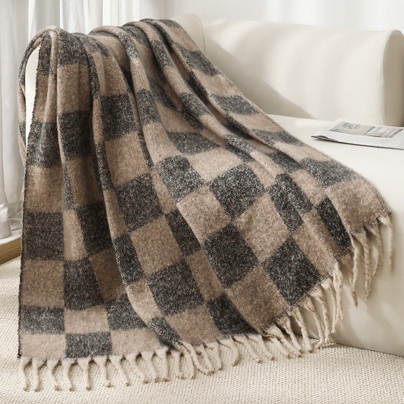 Blanket new European, American autumn and winter imitation mohair thickened checkered large shawl jacquard blanket