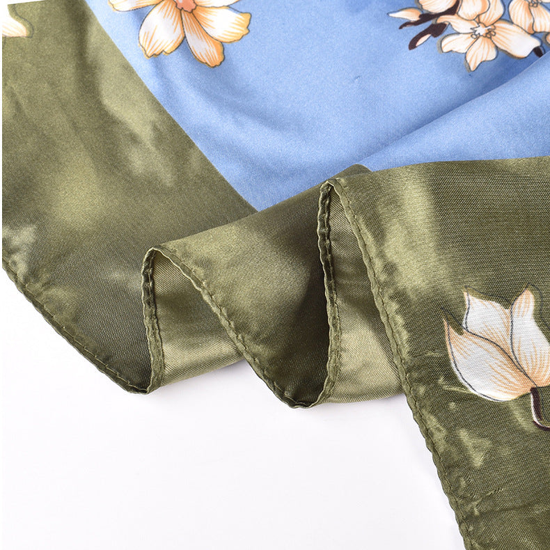 Spring and summer new fashion retro flower butterfly print satin square scarf silk scarf simulation silk circumference