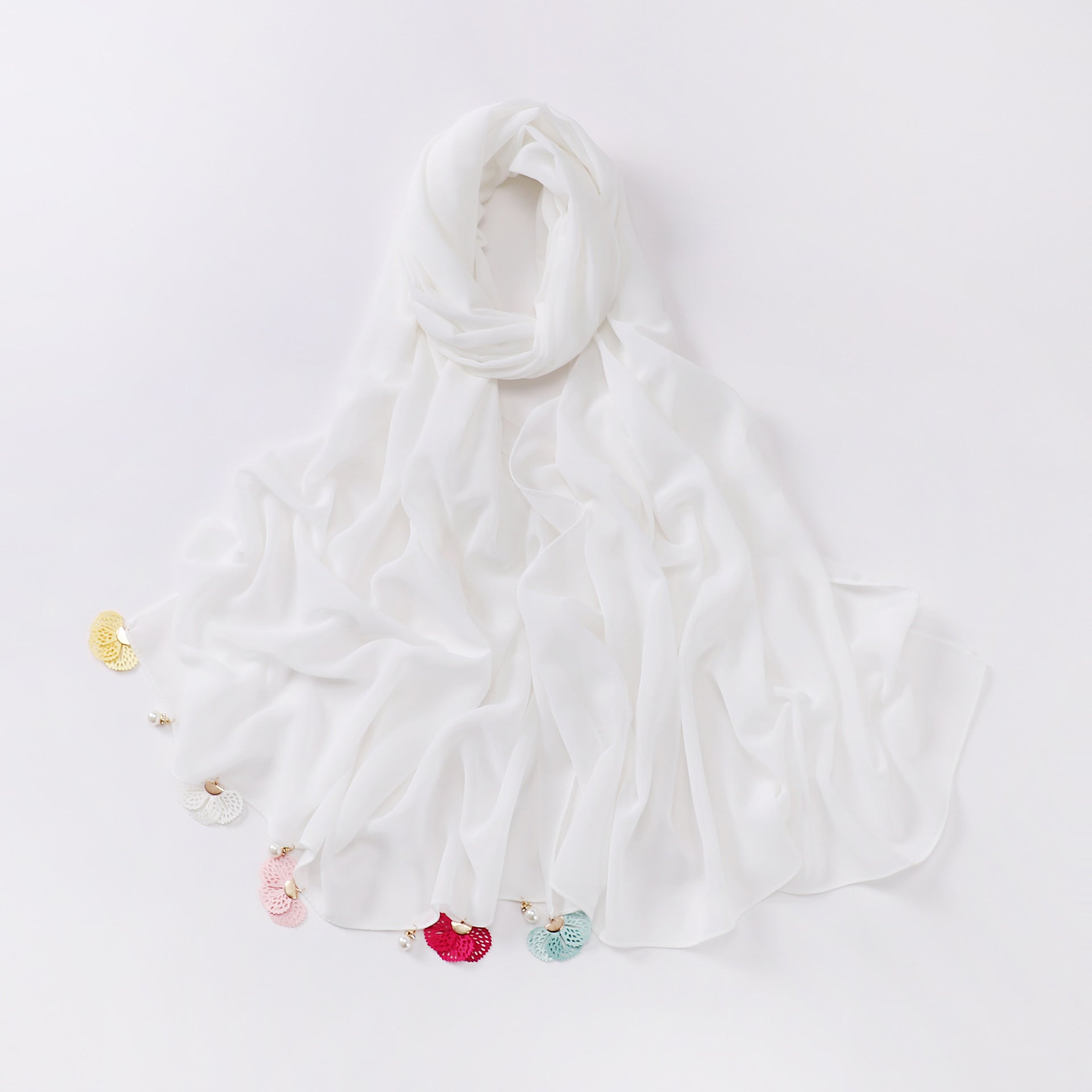 Hot-selling new solid-color chiffon scarf, thin flower hollow monochrome sunscreen shawl fashion headscarf women