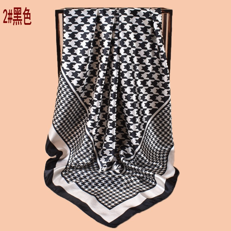 New 90cm-color diced thousand bird grid printed square scarf with sunscreen, head silk scarf decoration, scarf