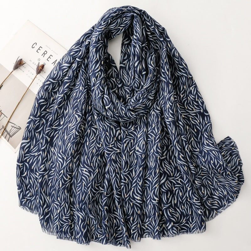 Cotton and linen feel scarf soft silk scarf bronzing geometric printing shawl