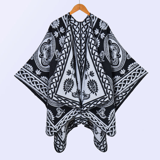 New women's scarves and shawls on European and American streets, thickened imitation cashmere jacquard split warm cape in autumn and winter