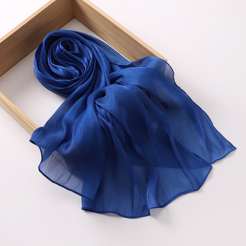 Breathable and Cool Island Satin Smooth Crepe Long Towel Malaysia Bright Silk Scarf Head Scarf