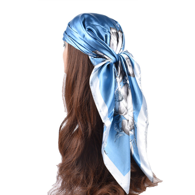 New Fashion Retro Floral Pattern Printing 90 * 90 Satin Large Square Scarf Silk Scarf