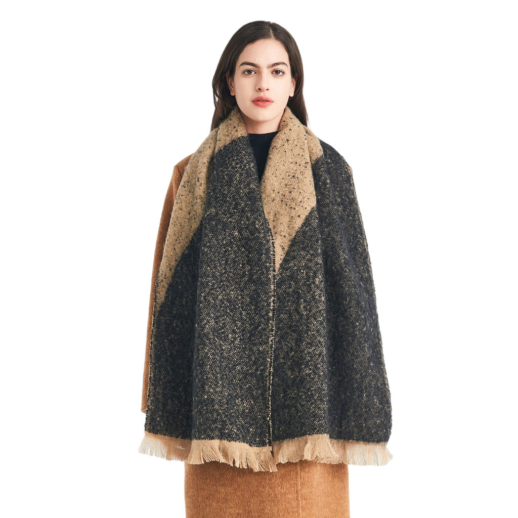 Europe, America, autumn and winter new circle sand jacquard color matching fringed scarf women's thickened shawl