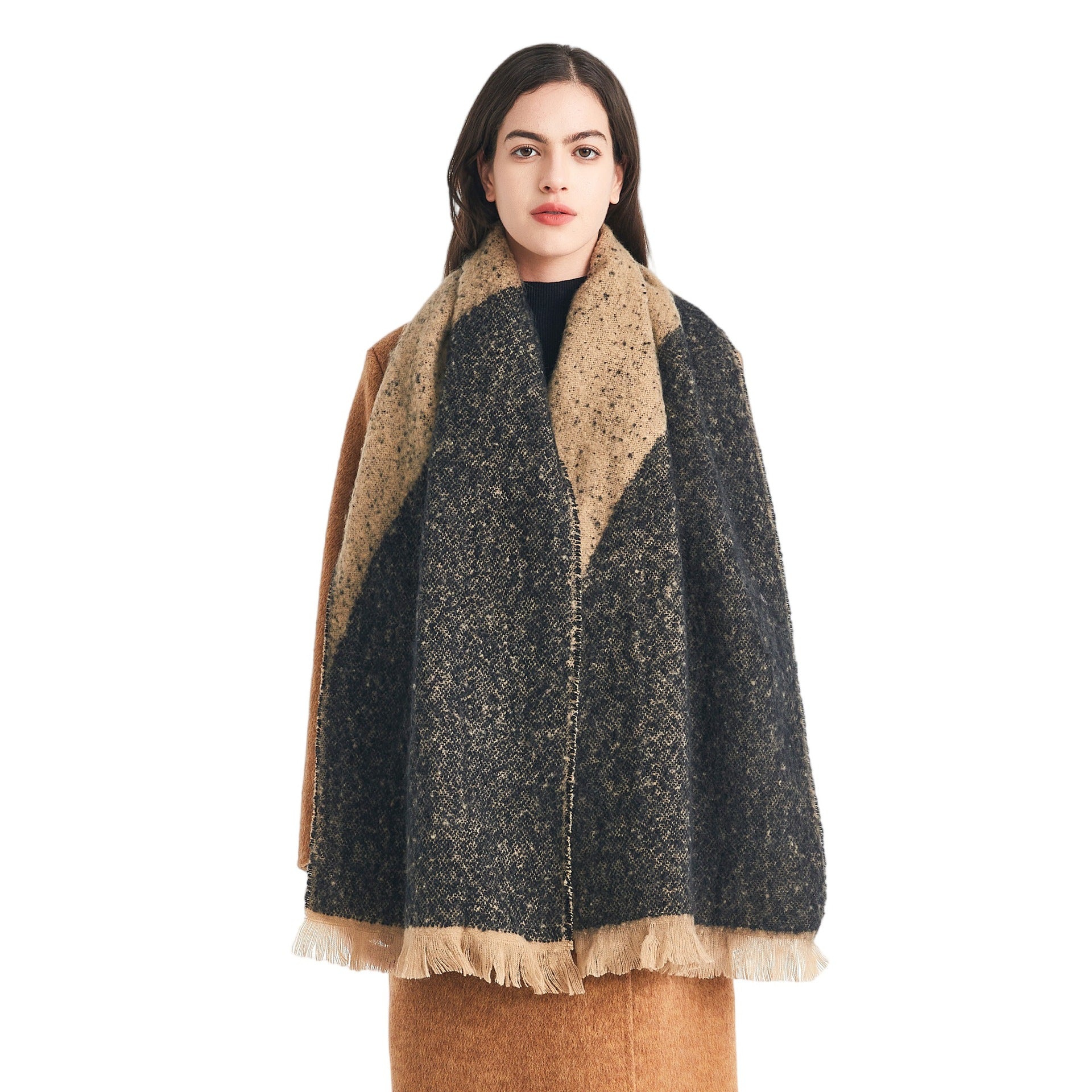 Europe, America, autumn and winter new circle sand jacquard color matching fringed scarf women's thickened shawl