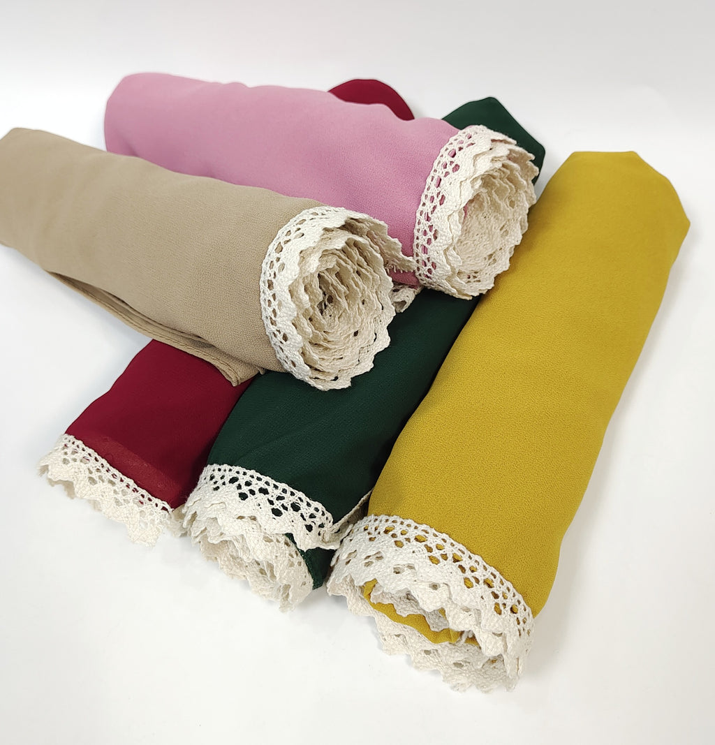 New ins fashion monochrome pearl chiffon lace fringed  scarf headscarf hijab