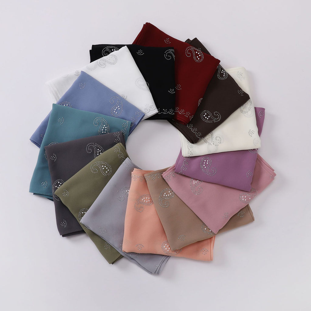 New pearl chiffon cashew nut hot diamond long towel yarn scarf Middle East and Africa headscarf hijab