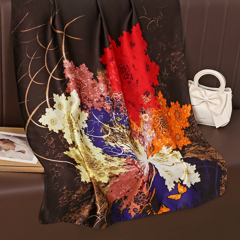 Retro intellectual national style simulation silk long silk scarf, mother's gift scarf, air-conditioned room decoration outside shawl