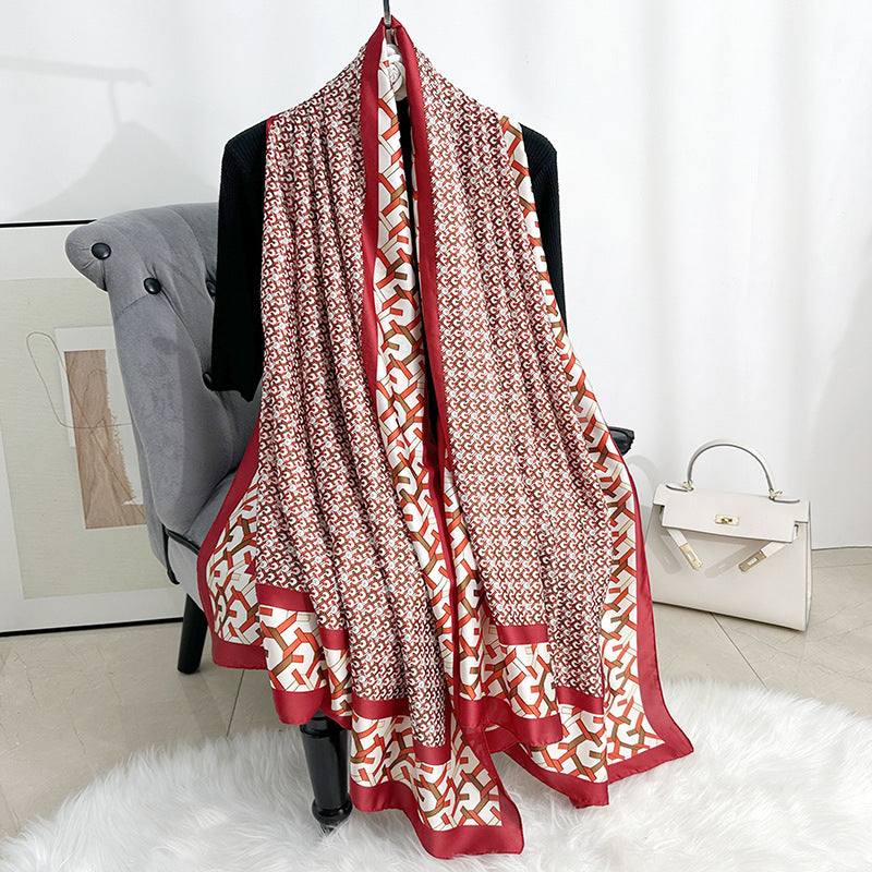 Fashion versatile color geometric line printed scarf, ethnic women's decorative headscarf, shawl outside clothes