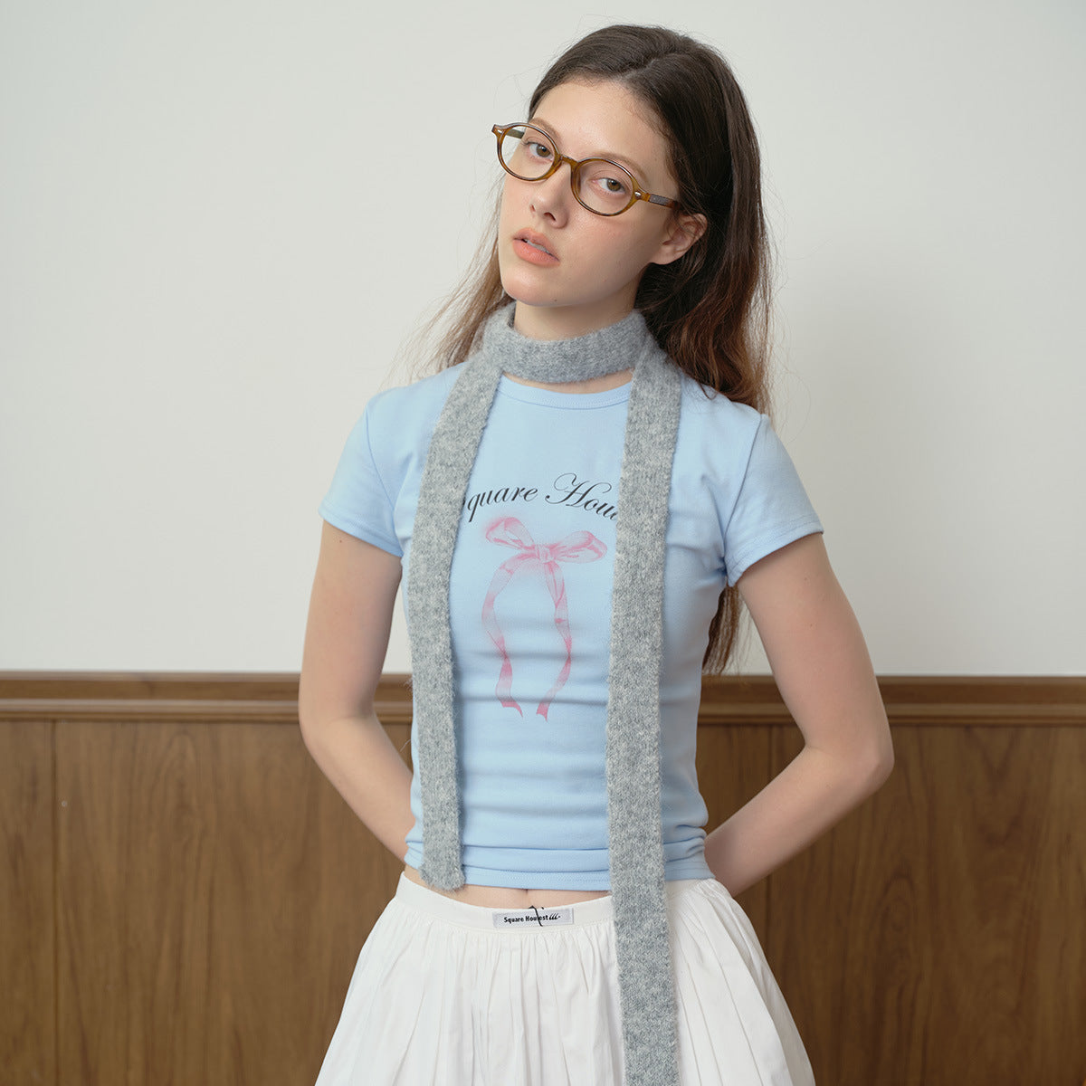 Wear a solid-color wool-blended thin and narrow long scarf for women's autumn and winter concave shape Spice Girl knitted small scarf