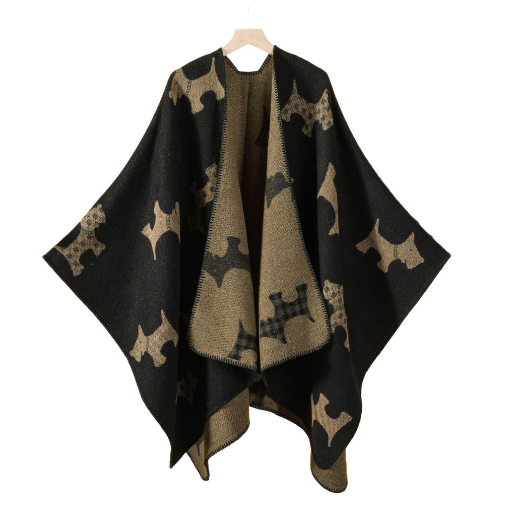 Women's simple cartoon picture split shawl autumn and winter thickened warm jacquard cloak cardigan hot new