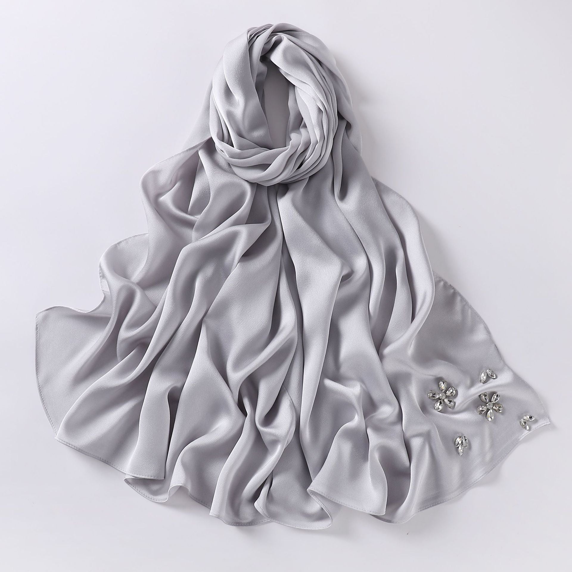 Simulation silk bubble chiffon handmade diamond-encrusted scarf gauze malay headscarf headscarf hijab