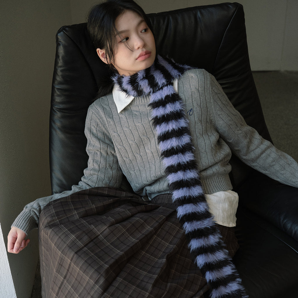 Long-haired imitation mink niche millennial retro striped knitted scarf women's winter decoration soft wool scarf